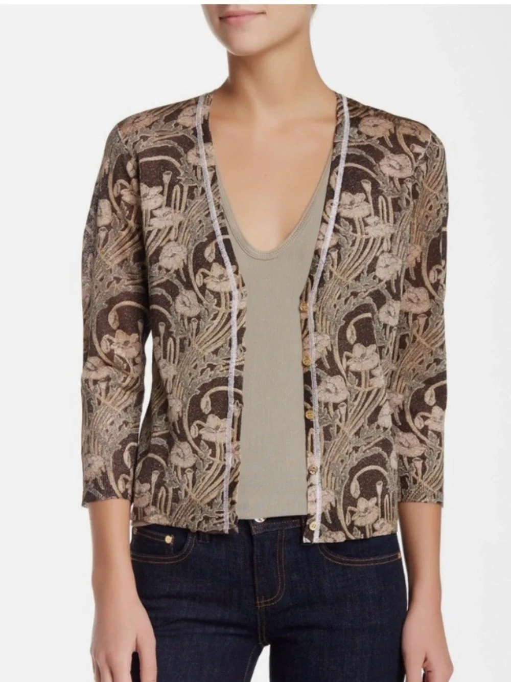 TORY BURCH *VANESSA* Metallic Stretch-knit Cardigan Size S